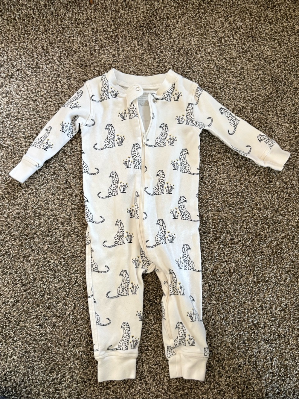 Owlivia Cream and Black Leopard Print One-Piece Footie